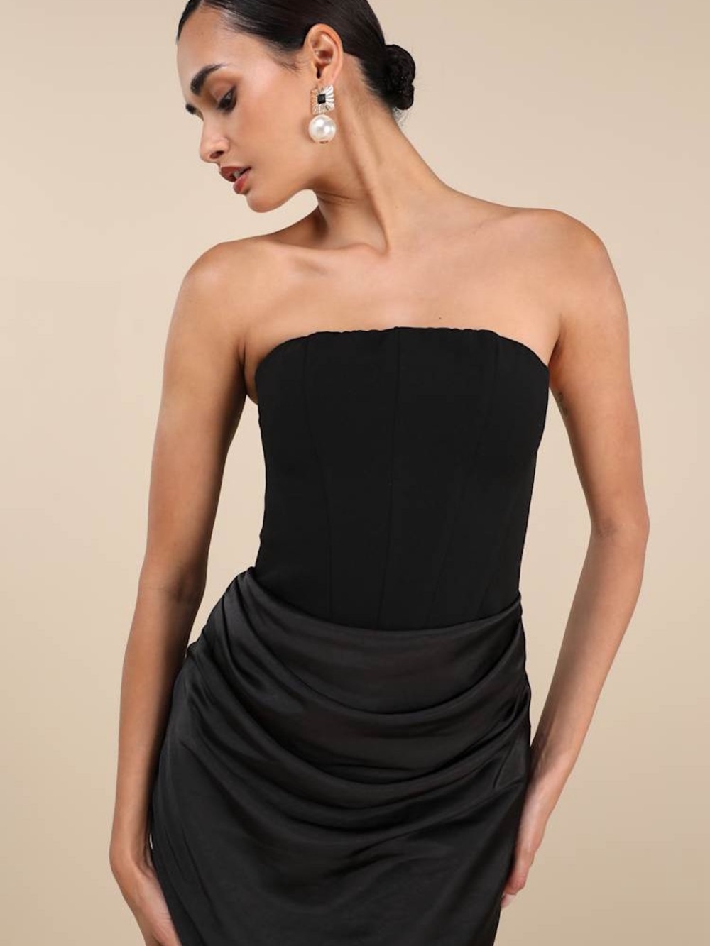 Lulus Mella Black Mixed Media Strapless Maxi Dress